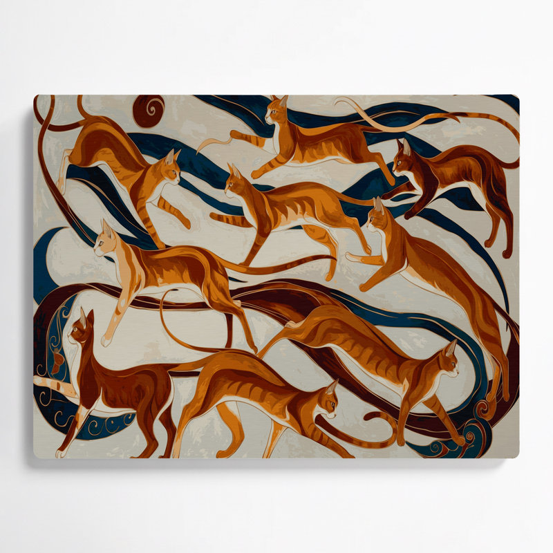 Chats Javanais, art mural en métal beige, H 11 po x l 14 po