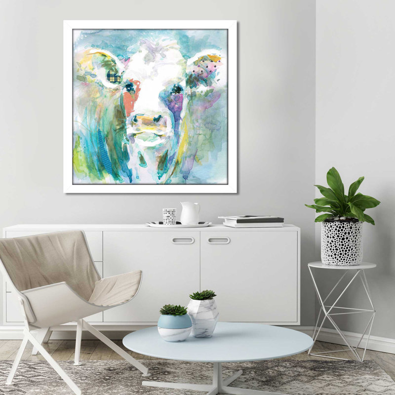 «Playful Gracie» par Carol Robinson - Peinture, Cadre blanc, H 25,5 po x l 25,5 po x P 1 po