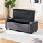 Banc de rangement pour chambre 48 po avec charnière, accoudoirs rembourrés en faux lin pour chambre à coucher, salon, vestibule, gris, design traditionnel américain, forme rectangulaire, siège mi-moelleux, rangement interne, carré