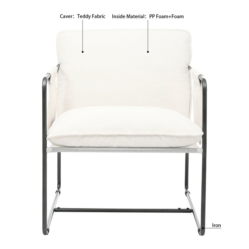 Fauteuil rembourré, de couleur blanche, coussins rembourrés de mousse, fond de support solide, pour le salon, la chambre à coucher, la structure en métal concassé pour le balcon, l'espace de bureau