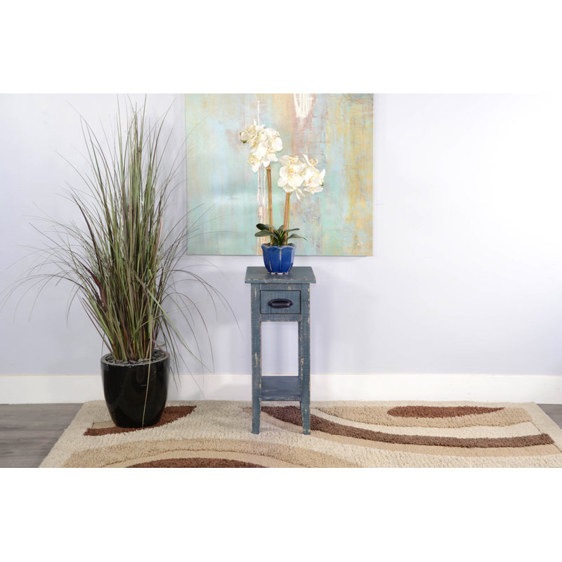 Komor Solid Wood End Table, Ocean Blue