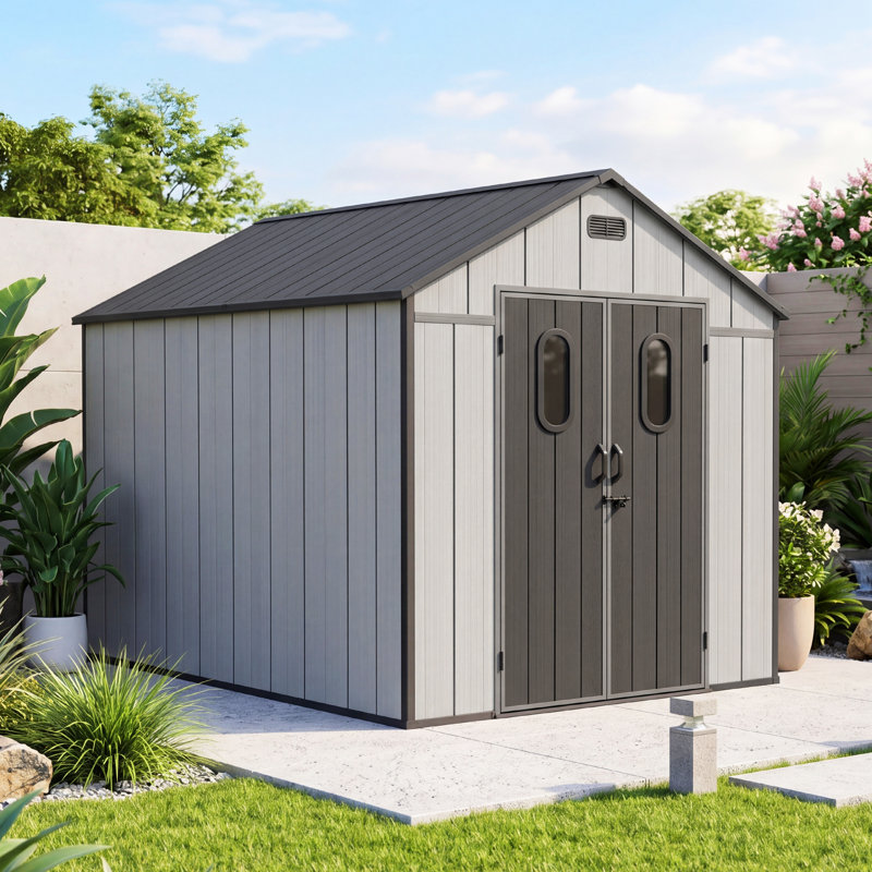 Patio Plastic Portable Outdoor Storage Shed with Deck, 8 ft x 10 ft