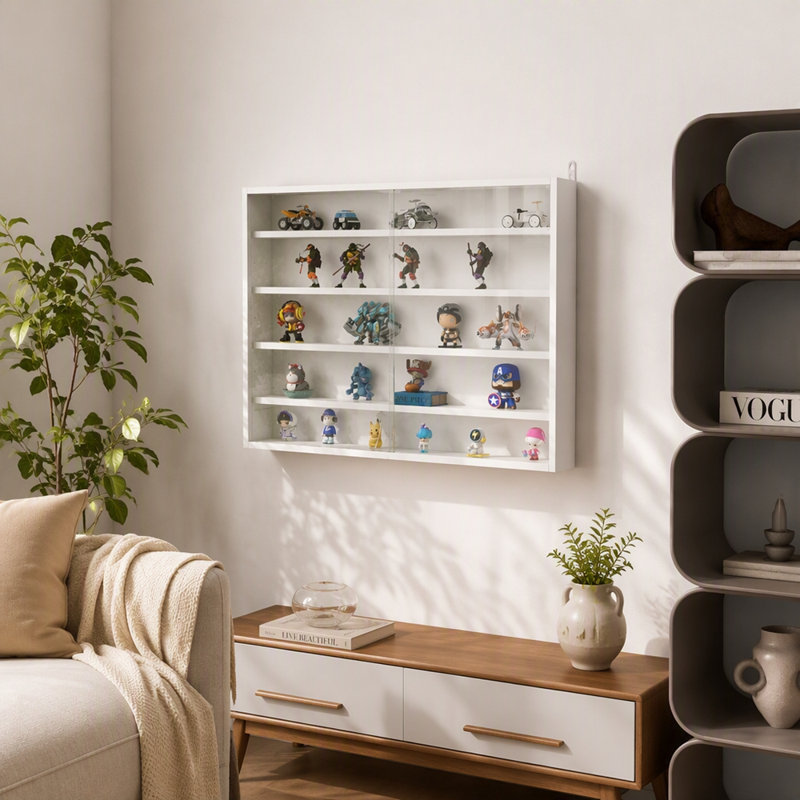 5-Tier Display Cabinet, Glass Display Case With 2 Doors And Adjustable Shelves, Wall-Mounted, White
