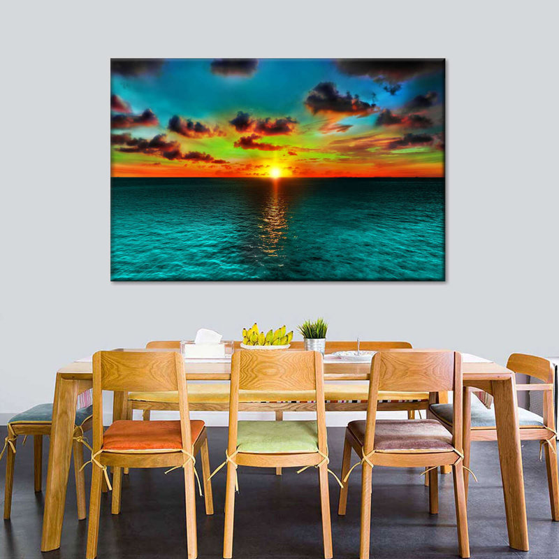 Coucher de soleil et océan sur toile, H 20 po x l 30 po x P 1,25 po