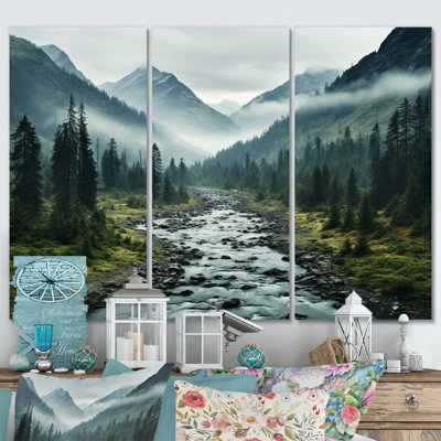 Canada Misty Mountains sur toile, reproduction de 3 pièces