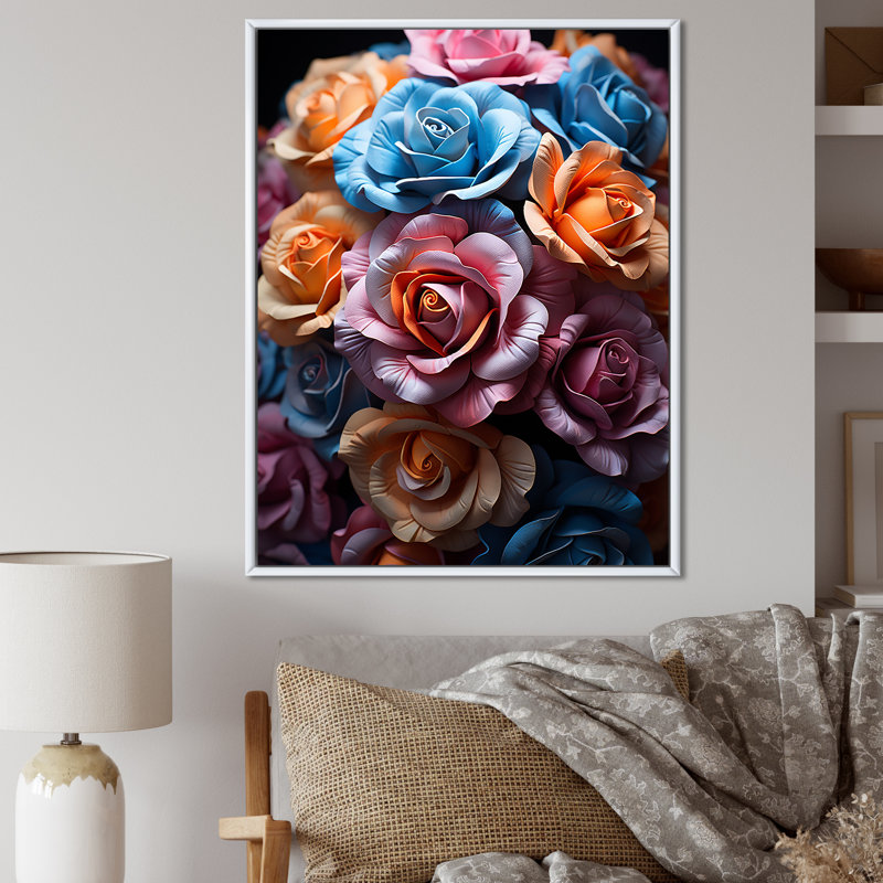 «Abstract Roses Exploded Beauty» sur toile, Cadre flottant blanc, H 40 po x l 30 po x P 1,5 po