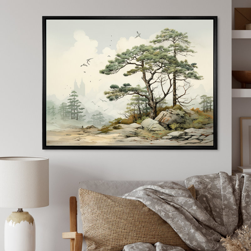 «Pine Tree Harmony of II», reproduction sur toile, 16" H x 32" W, Black Picture Framed