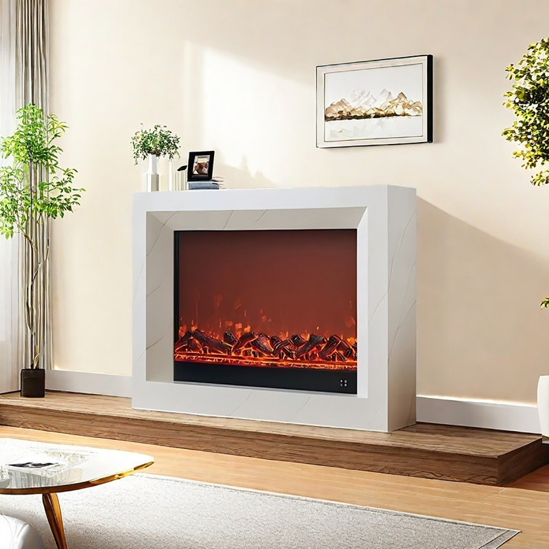 Foyer électrique aspect bois imitation marbre couleur bois, H 45,67 po x l 59,06 po x P 12,99 po