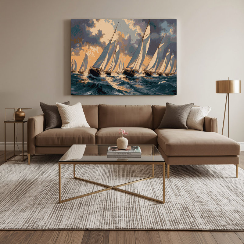 Art sur toile gris, transport et régate, H 11 po x l 14 po