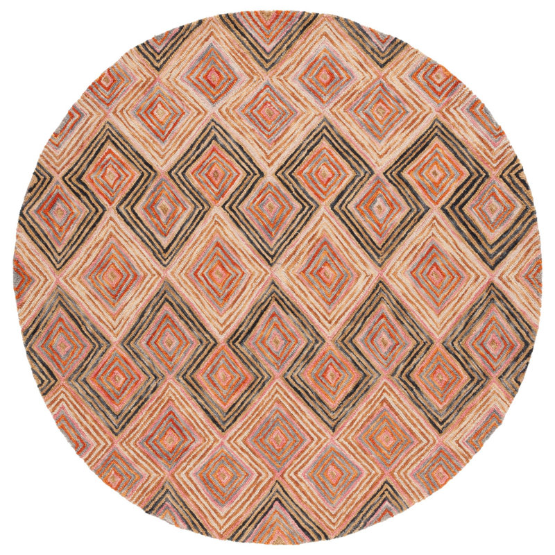 Deyoung Hand Tufted Wool Geometric Rug, Round 6'