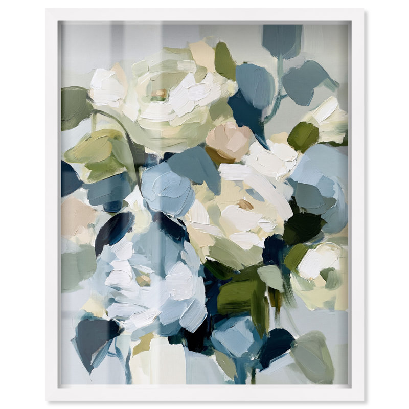 Art mural fleurs arctiques bleues arctiques, H 25 po x l 21 po, Cadre blanc