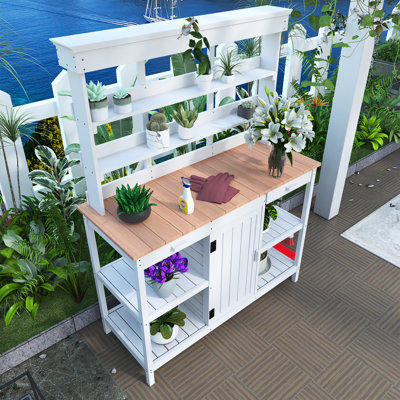 Outdoor Farmhouse Wooden Potting Bench Table