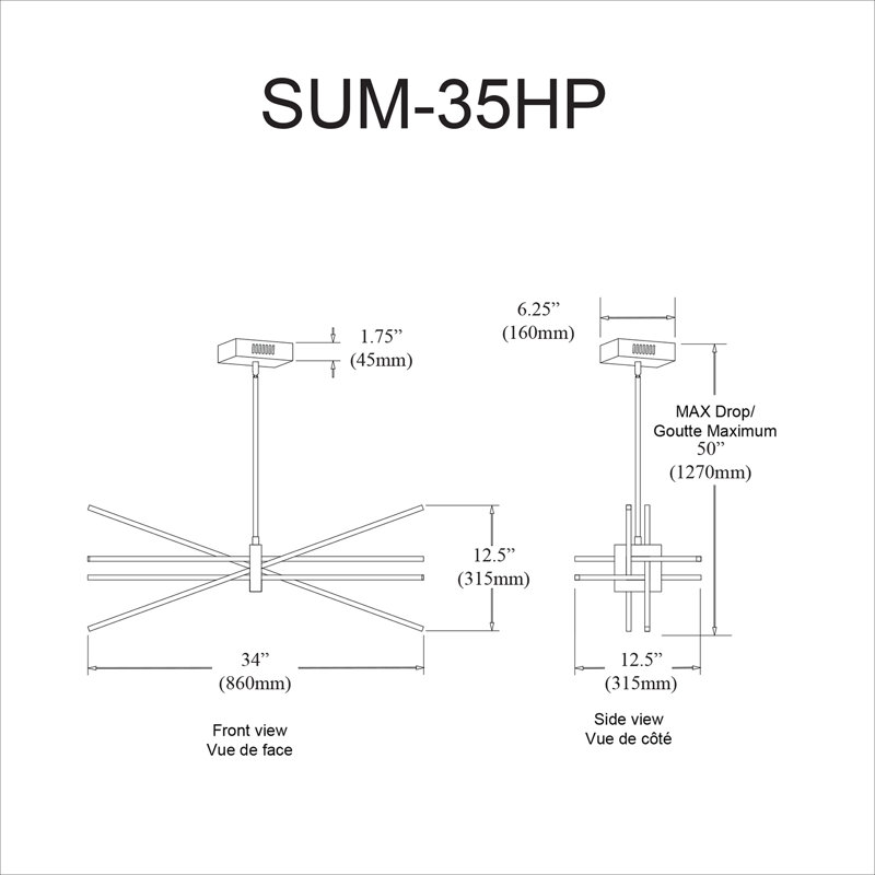 Summit Light Sputnik Modern Linear LED Chandelier, Matte Black, 21" H x 30" W x 21" D