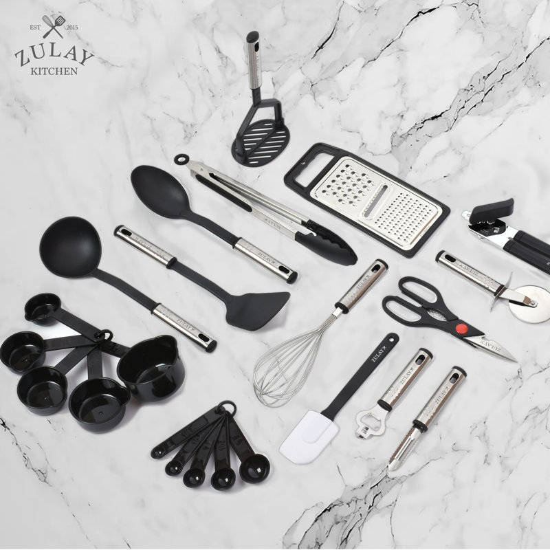 Zulay Kitchen 23 Piece Nylon Kitchen Utensils Nylon & Stainless Steel Non-Stick Cooking Utensils Set