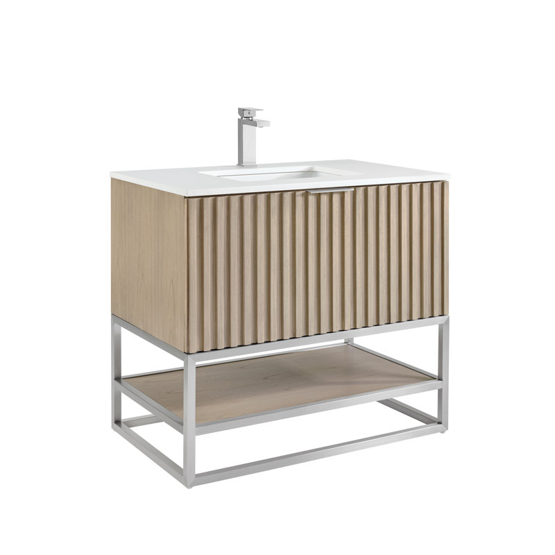 Terra 36'' Single Bathroom Vanity with Top, Cashmere Gray, White Quartz/Single Faucet Mount, Brushed Nickel