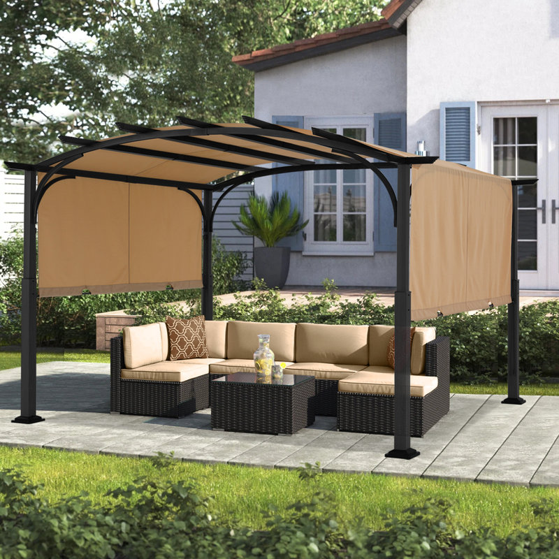 Steel Pergola with Canopy The Pergolas Group, Beige, 97" H x 134" W x 112" D