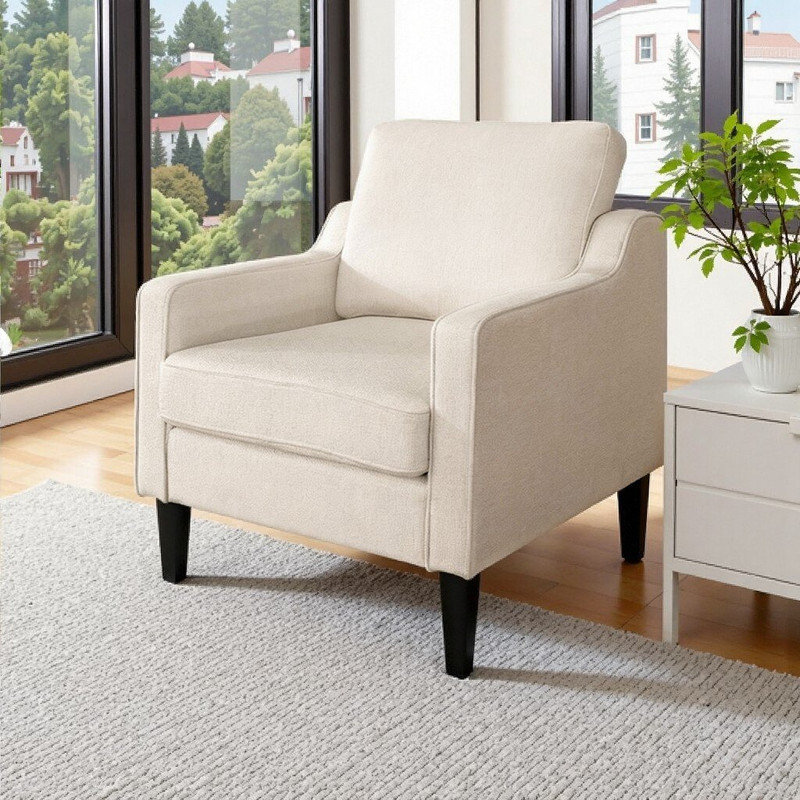 Chaise d'appoint avec accoudoirs en chenille Mid-Century, Beige