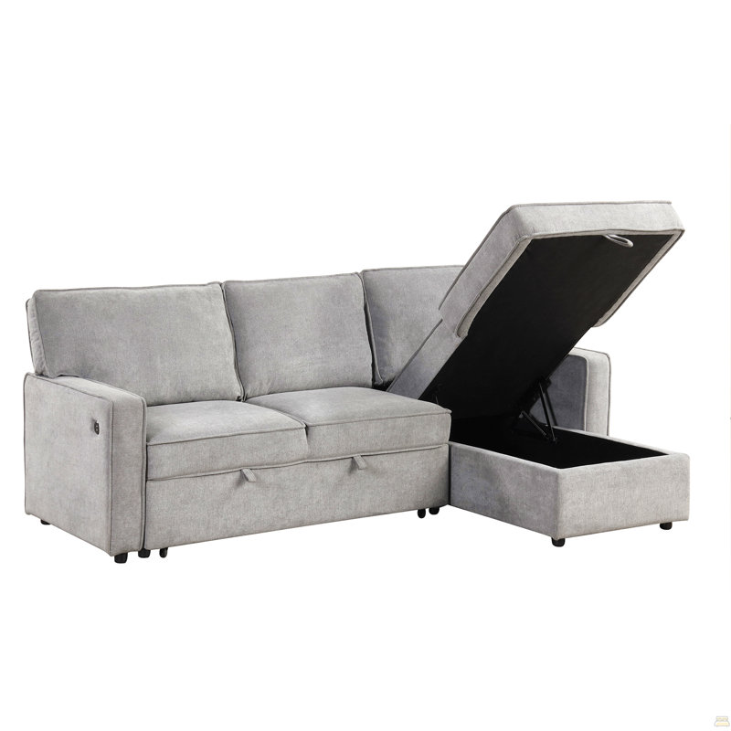 U_STYLE Upholstery Sleeper Sectional Sofa With Storage Space, USB Port, 2 Cup Holders On Back Cushions(Same Sku; WY000335AAE)