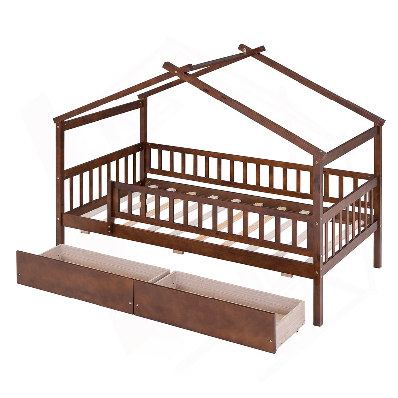 Lit en bois avec deux tiroirs