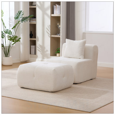 Fauteuil d'appoint modulaire sans accoudoirs avec repose-pieds, canapé moderne à assise profonde et moelleux pour le confort du salon et de la chambre à coucher