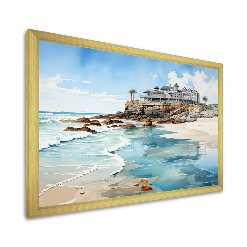 Pinder - Coastal Pier, art mural, Cadre doré simple, H 34 po x l 44 po x P 1,5 po