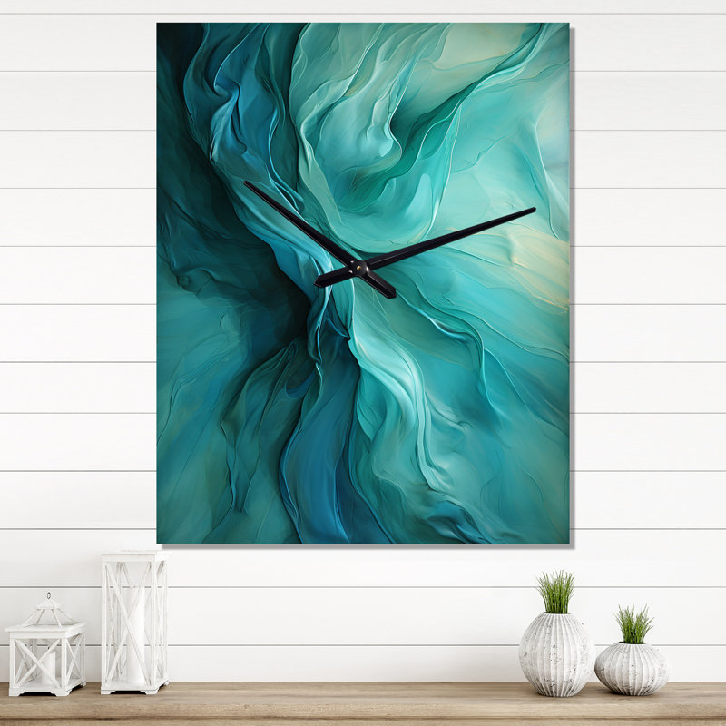 Turquoise Tranquility V - Abstract Landscape Modern Wall Clock, Small
