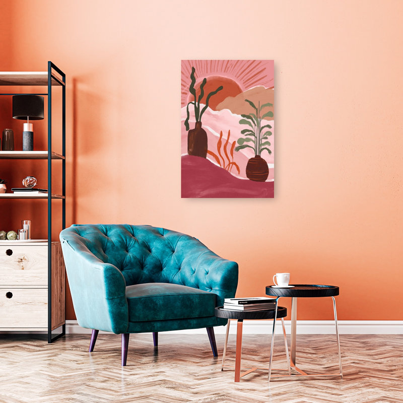 Desert Sunrise Blooms Abstract Contemporary Modern Nature Plant Wall Art Print, 91.44cm H x 60.96cm W