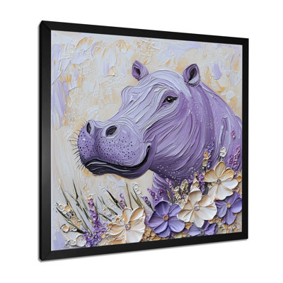 Lavande, hippopotame Grazing The Meadows I - Hippopotame, reproduction sur toile