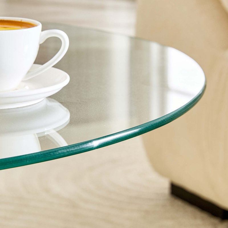 Round Tempered Glass Coffee Table with Golden Metal Base, Gold