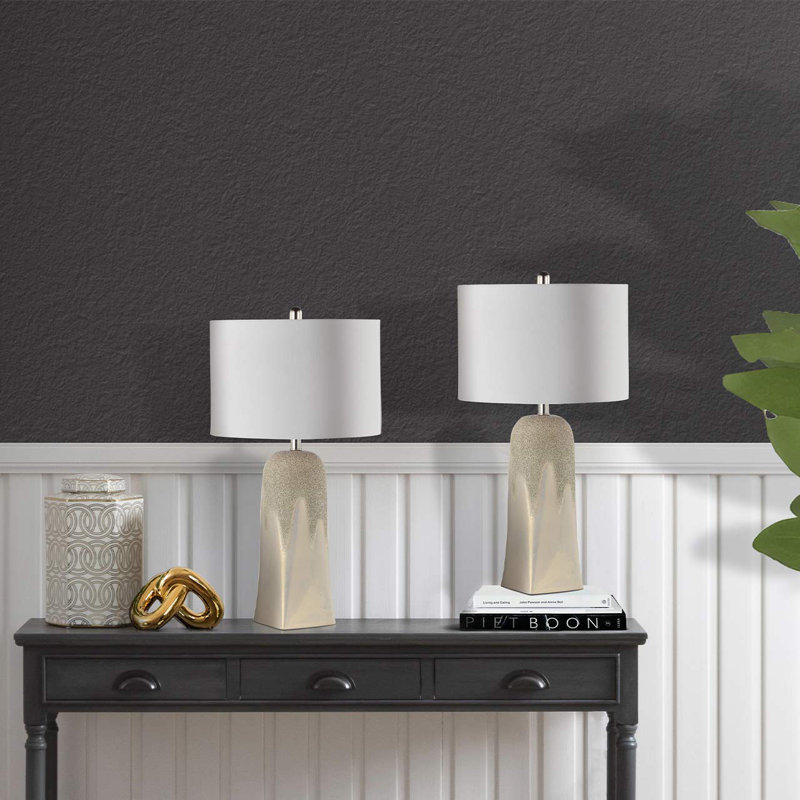 Corma 72cm Living Room Table Lamp with Ceramic Base, Bedside Buffet Lamp for Bedroom with Linen Shade
