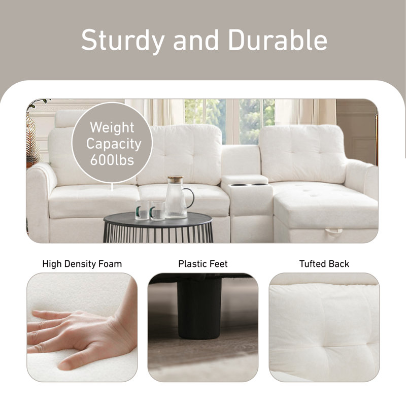 Canapé modulaire Lorica, Velours blanc