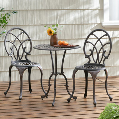 3Pc Bistro - Aluminium With Copper Finish, 2 Chairs & 1 Table, 24In X 28.5In, Umbrella Hole Feature Aluminum Structure Perfect For Intimate Outdoor Get-Togethers And Table Exhibition