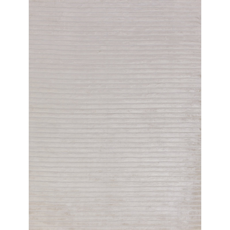 Handmade White and Beige Striped Viscose Cotton Rug 4' x 6'