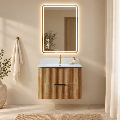 Ensemble de vanité suspendue noire de 61 cm (24 po) avec lavabo intégré et miroir de courtoisie à DEL de 61 x 102 cm (24 x 40 po).