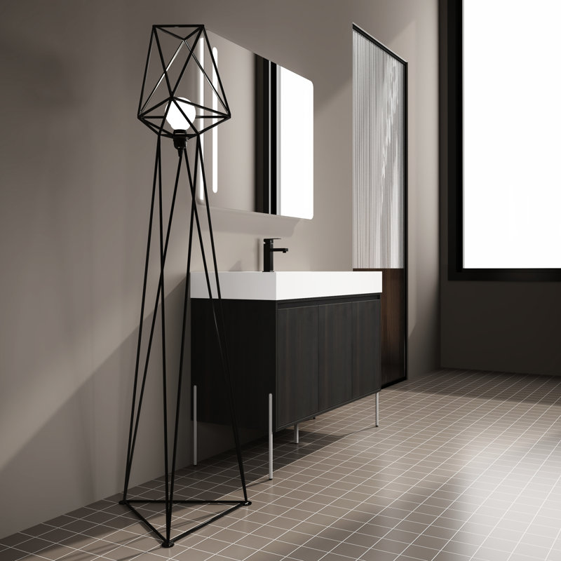 Meuble-lavabo moderne 48 po avec lavabo en résine et rangement efficace - chêne foncé