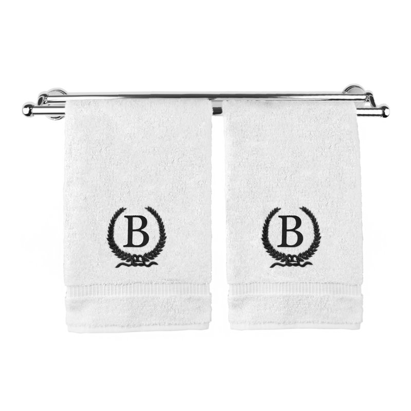 Essuie-mains monogramme - ensemble de 2 - lettre de conception de couronne, B, Blanc / noir