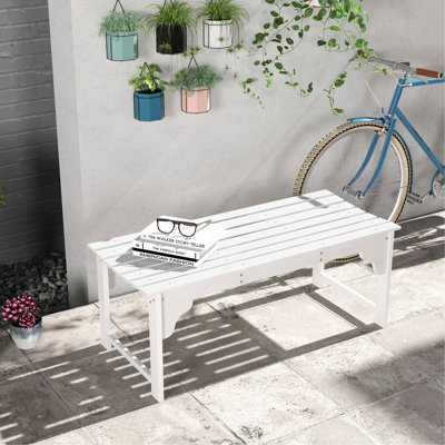 Banc de jardin en bois, banc de parc extérieur avec siège à lattes, banc de véranda sans dossier avec siège incurvé pour véranda, jardin, bord de piscine, terrasse, blanc