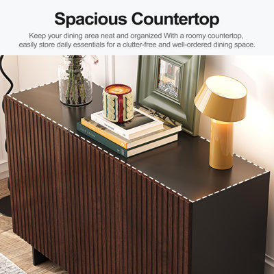 Modern 47.2'' W Sideboards With 3 Fluted Door and Adjustable Shelves Accent Cabine Credenza 