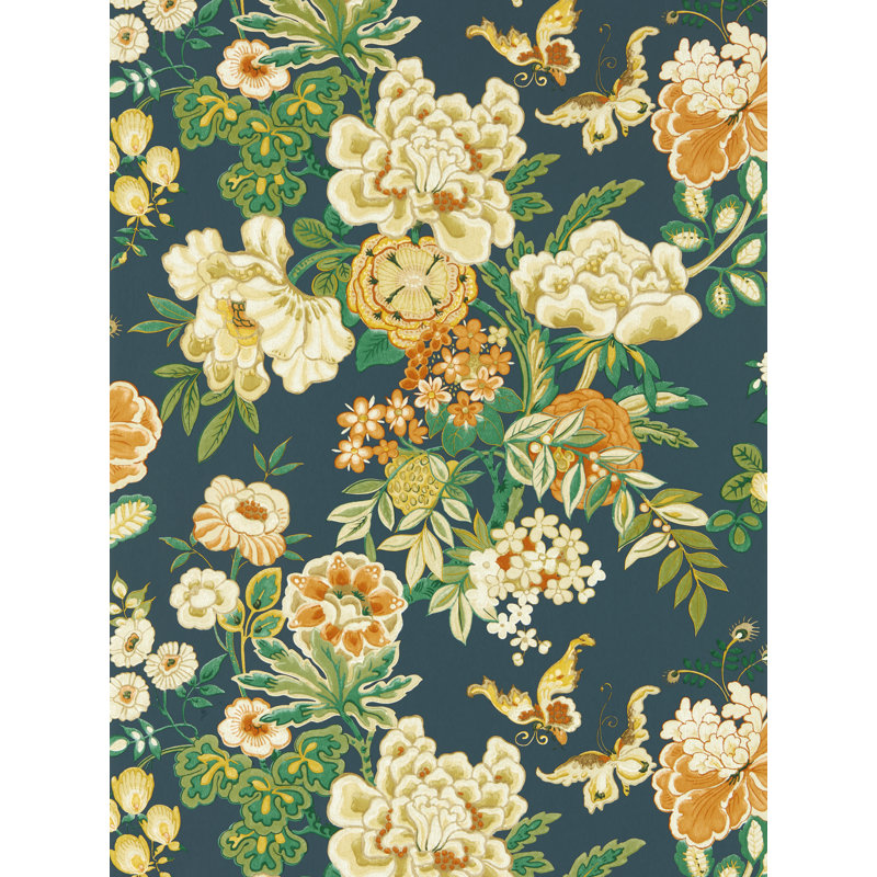 Emperor Peony 10.05m x 68.6cm Matte Wallpaper Roll, Midnight/Apricot