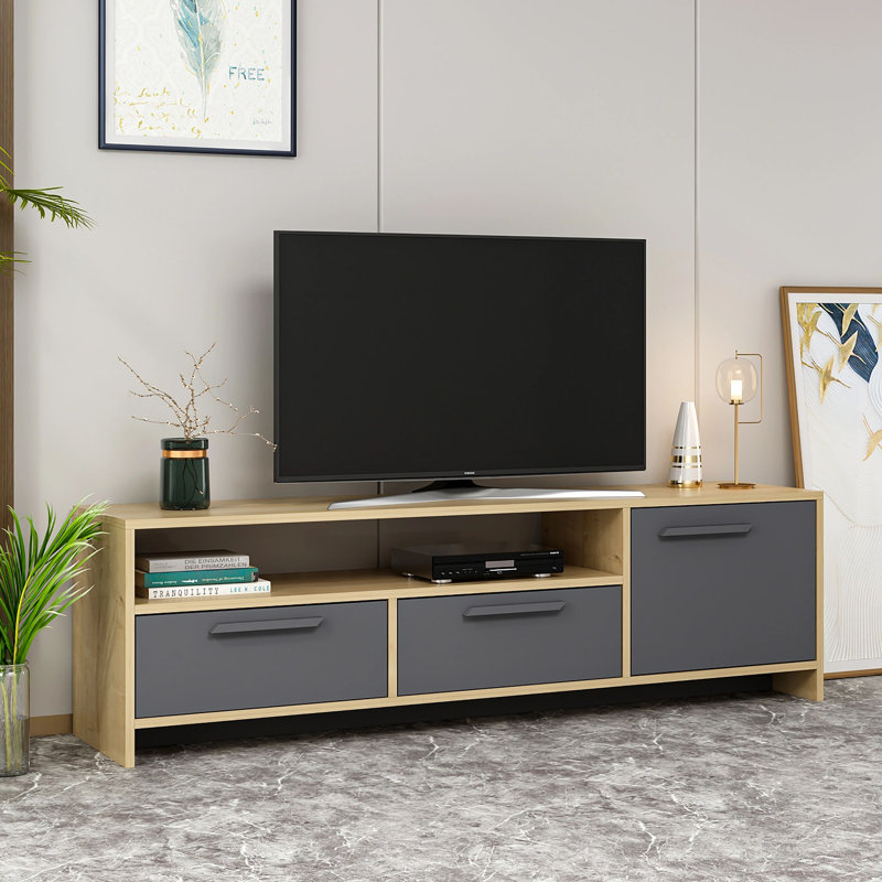 Meuble télé pour téléviseur de 75 po ou moins Conalin, Chêne / anthracite