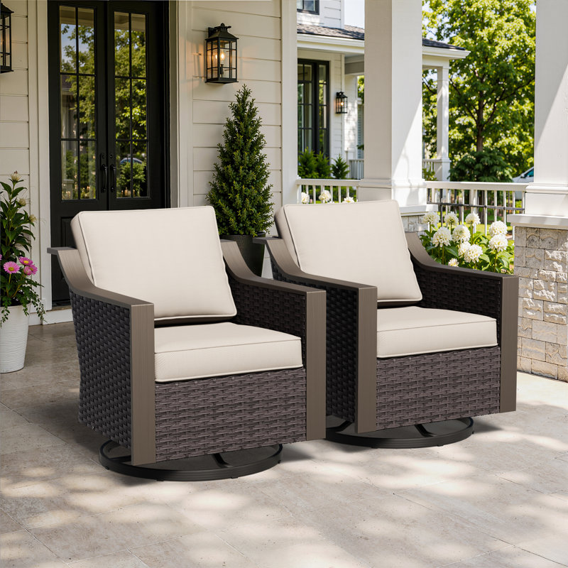  Chaise berçante d'extérieur pivotante en rotin avec coussins (ensemble de 2), Beige