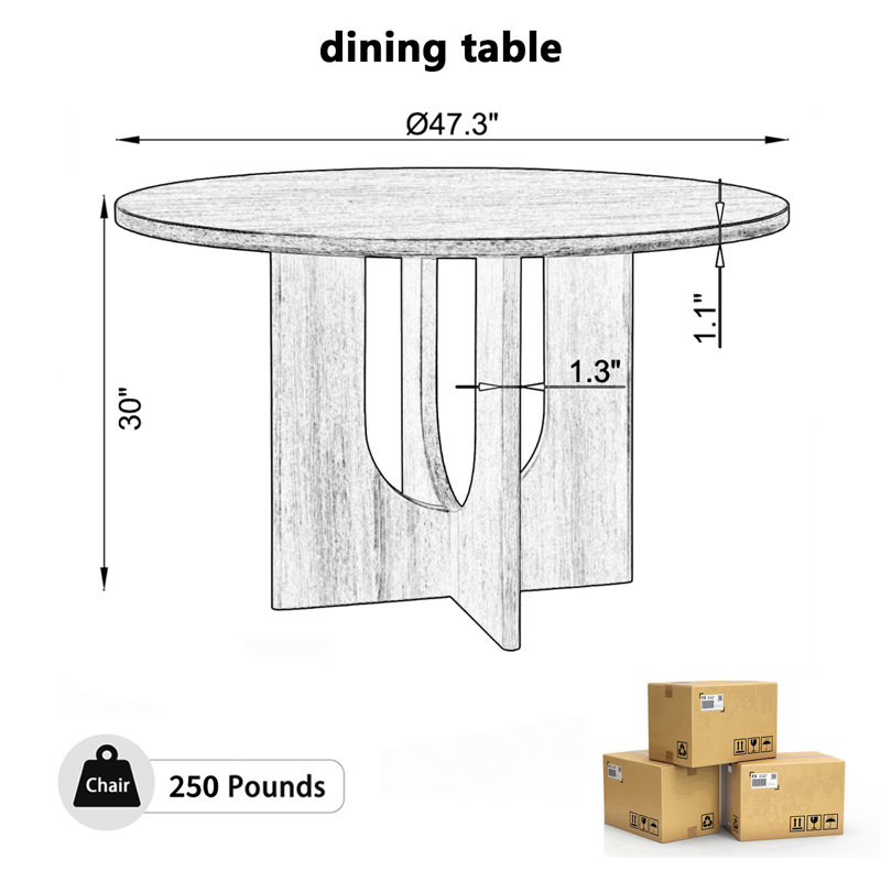 Natural Round Extendable Dining Table, MDF Wood Dining Room Table with Unique Cut‑Out Pedestal Base for Kitchen Living Room