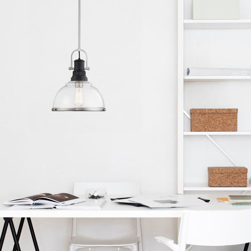 12" 1-Light Dimmable Pendant Light, Black/Brushed Nickel