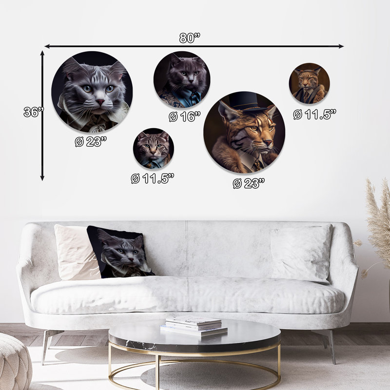 Stylish Cat In Fancy Blue Fashion Design I - Animals Cat Metal Wall Décor