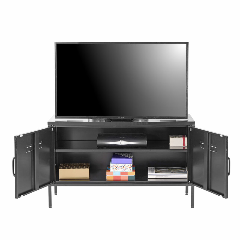 Yacine Accent Steel Chest TV Cabinet, Low Sideboard, White