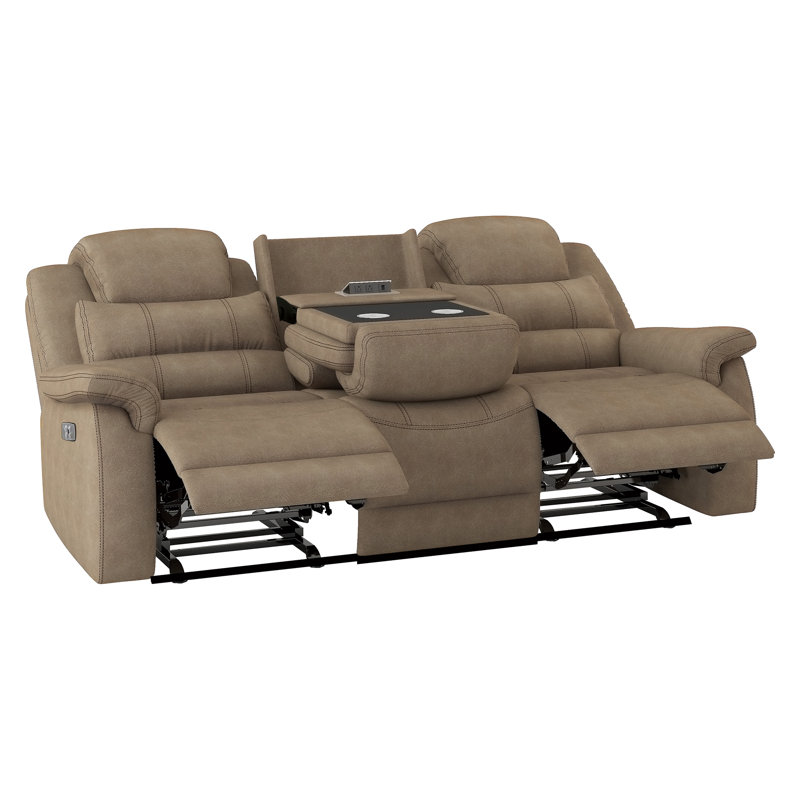 Upholstered 83.5'' Reclining Sofa, Brown Microfiber/Microsuede