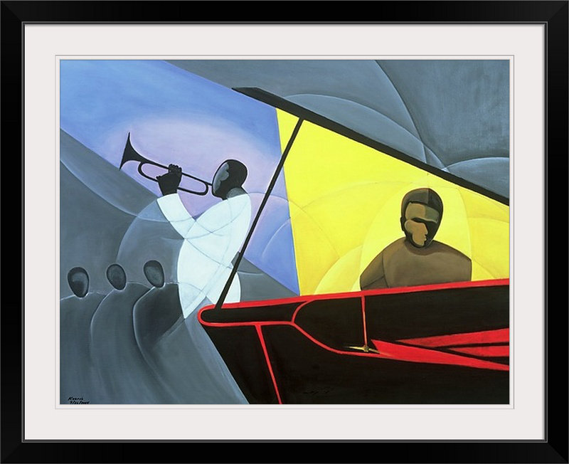 Terra «Hot and Cool Jazz, 2004» par Kaaria Mucherera, reproduction d'art, H 26 po x l 32 po x P 1 po, Cadre noir