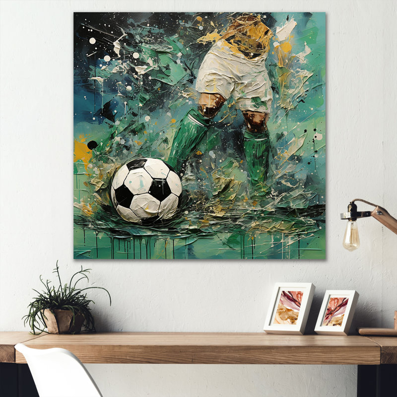Joueur de soccer abstrait vert - art mural soccer, Toile tendue, H 36 po x l 36 po x P 1,5 po