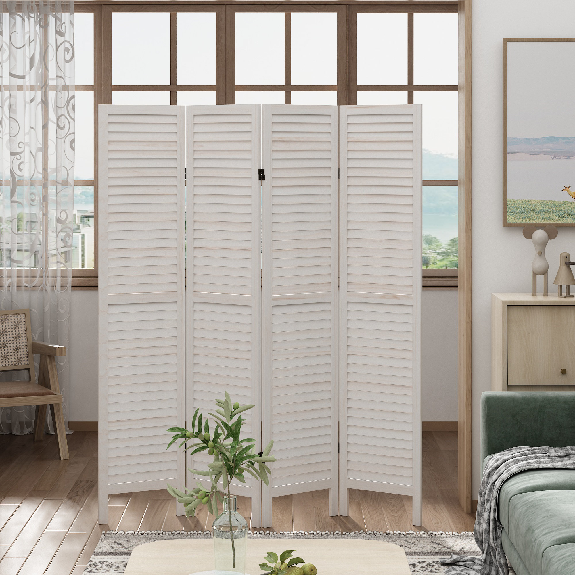 Sand & Stable™ Windermere Sycamore Wood Louver Folding Room Divider ...