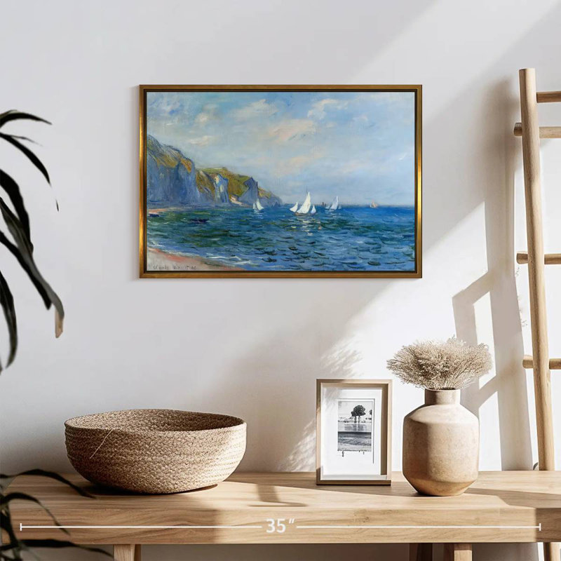 Falaises et voiliers à Pourville, 19 po x 13 po, Cadre flottant doré